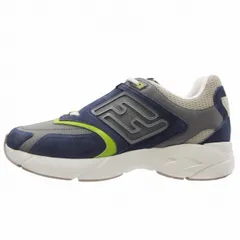 美品 フェンディ FENDI FASTER TRAINERS 7E1555 スニーカー FFロゴ ズッカ柄 レザー × メッシュ ファスター ロートップ シューズ 靴 7/26.0cm グレー ネイビー グリーン/■Q36/メンズ レディース/YM1