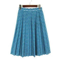 ルイジョーネ LOUIS JOONE スカート プリーツ シアー シフォン ボーダー柄 フレア ミモレ丈 M ミントブルー オフ白