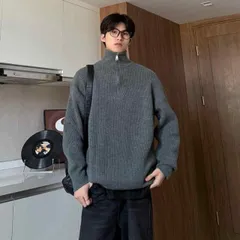 春 コーデ メンズ 用 服 シンプル ファッション オシャレ 大人 かっこいい 大きいサイズ ストリート 紳士服 ハーフ ジップ セーター ニット コート アメリカン カジュアル スタンド アップ カラー トップス 