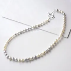 【ラスト2本の特価】ナチュラルカラーあこや真珠6-8mm Studsバロックシェイプ  マンテルネックレス