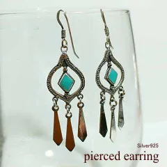 p-3 ターコイズピアスSilver925☆ペア売り ネイティブアメリカン アクセサリー 【ターコイズ風三点吊り】 インディアン エスニック ボヘミアン好きな方へ メンズ レディース ギフト プレゼント インディアンジュエリー