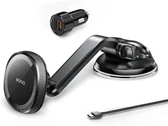 OQTIQ ワイヤレス車載充電器マグネット式車載ホルダー 日本語説明書付 Magsafe対応 ワイヤレス出力 7.5W USBケーブルとカーチャージャ付属 置くだけ充電 磁力強く ダッシュボード取り付け( ブラック)