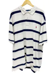 POLORALPH LAUREN (ポロラルフローレン) ボーダー 半袖 ポロシャツ ワンポイント刺繡 3XLT TALL ホワイト×ネイビー メンズ/028