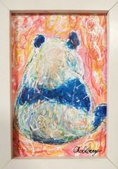 チョビベリー作 「寝過ごしパンダ」水彩色鉛筆画 ポストカード