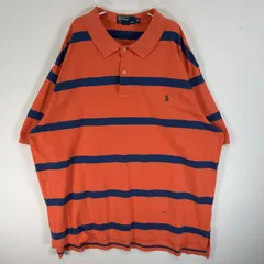 古着 90's/90年代 ポロバイラルフローレン Polo by Ralph Lauren 鹿の子 半袖 ポロシャツ ロゴ 刺繍 2ボタン 大きいサイズ 2XB BIG  オレンジ系 ボーダー メンズ