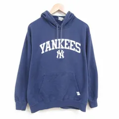 XL/古着 長袖 スウェット パーカー メンズ MLB ニューヨークヤンキース 大きいサイズ 紺 ネイビー メジャーリーグ ベースボール 野球 25may