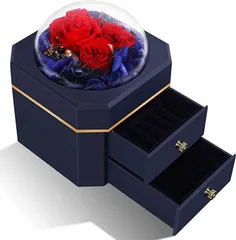 Sanquuqoo 母の日 プリザーブドフラワー ジュエリーボックス ブリザードフラワー メッセージカード付き( ディープシーブルー,  Medium)