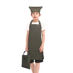 新品 [BIGHAS] キッズ エプロン 3点セット 子供 三角巾 巾着バッグ 無地 男の子 女の子 色落ちしない ホコリが付きにくい