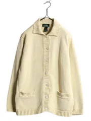 【お得なクーポン配布中!】 90s LAUREN ラルフローレン コットン ニット カーディガン レディース M / 90年代 オールド セーター ポケット付き 襟付き 前開き 羽織り