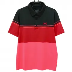 アンダーアーマー 半袖ポロシャツ ピンク×黒 胸元ライン ロゴプリント メンズ XL/TG/EG ゴルフウェア UNDER ARMOUR