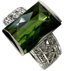 12.5号 グリーントルマリン 3.99ct ダイヤモンド 0.24ct リング・指輪 Pt900プラチナ 12.4g レディース 【中古】【真子質店】【NN】