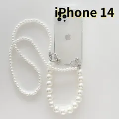 ［ショップス］iPhone14 スマホケース クリア パール ストラップ 2本  ショルダー 韓国 おしゃれ かわいい 透明 E042　E