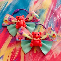 25 リボン　スイーツ　くま　ヘアアクセサリー　ヘアゴム　女の子　キッズ　子供　おしゃれ　誕生日　プレゼント　クリスマス　保育園　幼稚園　小学生　アイドル