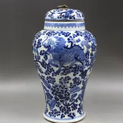 青花着花麒麟紋茶蓋缶  景徳鎮 陶磁器 装飾品 工芸品 美術品 置物 青花着花麒麟紋茶蓋缶 景徳鎮 陶磁器 装飾品 工芸品