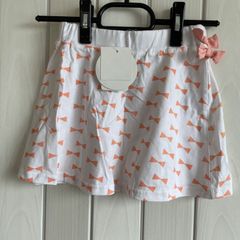 KT-06  ≪子供服≫　Kids dream　ホワイト　リボン風　総柄　スカート　オーガニックコットン　100cm　120cm　春　夏　秋