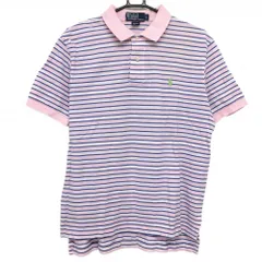 ラルフローレン 半袖ポロシャツ ピンク×ネイビー ボーダー ポニー刺しゅう メンズ L ゴルフウェア Ralph Lauren