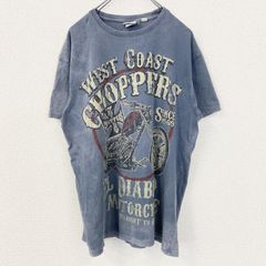 古着 used　CHOPPERS　半袖ビッグプリントTシャツ　バイク　色褪せダメージデザイン　クルーネック　青　レトロ　Lサイズ