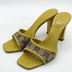 グッチ ミュール サンダル ハイヒール GGキャンバス ブランド 靴 イタリア製 レディース 35.5サイズ イエロー GUCCI 【中古】