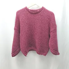 ◇ me+em select ミームセレクト ラウンドネック リブ ボリューム袖 長袖 ニット サイズF パープル レディース E  【1304120040472】