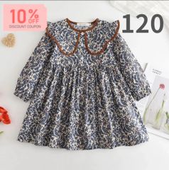 【2024秋新作】10%割引中♡  韓国子供服  韓国ベビー服  秋  花柄  ビック襟  ワンピース　ベビー　キッズ　キッズワンピース　海外　120　リトルブルーム