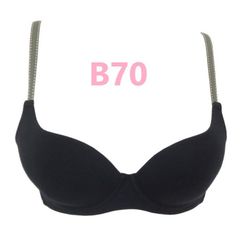 モールドカップブラジャー　綿ベア天　底厚カップ　シームレスブラ　ブラック　（B70、C70）新品 送料無料