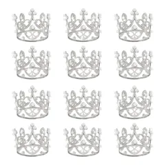 uxcell 12個のミニクラウンケーキトッパー 合金製のクイーンプリンセスリトルシルバークラウンティアラ カップケーキハート形状パールラインストーン付き バースデーケーキデコレーションウェディングパーティー用 ミニパール