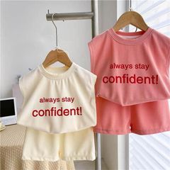 【再入荷！】ロゴセットアップ　韓国子供服　夏新作　子供服　半袖　Tシャツ　カジュアル　トップス　可愛い　英字　プリント　柔らかい　男女兼用