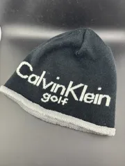 【中古品】カルバンクライン Calvin Klein ニット帽 ニットキャップ　ロゴ入り　黒　ブラック