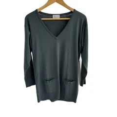 MargaretHowell(マーガレットハウエル) 長袖セーター サイズ2 M レディース美品  - カーキ Vネック/JOHN SMEDLEY/JOHN SMEDLEYコラボ