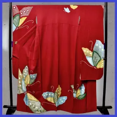 振袖フルセット(7点)・鹿の子絞り・舞蝶・金駒刺繍・舞桜・染め分け・正絹 振袖フルセット(7点)・古典柄・舞蝶・金駒刺繍・枝垂れ桜・正絹