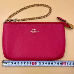 【希少】COACH クラッチ ポーチ/クロスグレインレザー 牛革 本革 天然皮革 ピンク系/ラージ リストレット チェーン/ロゴ ゴールドカラー系 金具/No. D2061 73044/ 服飾 (75-2025-0610-KO-005)