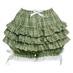 【在庫セール】[NIUKACOS] ペチパンツ 見せパン レディース かぼちゃパンツ ペチコート リボン ドロワーズ 透けない フリル ショートパンツ インナーウェア 下着 部屋着 グリーン L