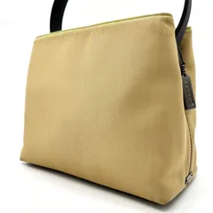 【良品】 COACH コーチ ハンドバッグ  トートバッグ 小物入れ バイカラー ロゴ型押し チャーム シルバー金具 ナイロン レザー レディース ベージュ 肌色 ブラック 黒色