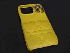 ChristianDior クリスチャンディオール レディディオール カナージュ レザー iPhone13Pro 対応 アイフォンケース イエロー系 BI8519