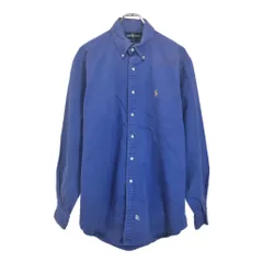 90年代 USA製 RALPH LAUREN ラルフローレン ボタンダウン 長袖シャツ ブルー(メンズ L)中古 古着 U6777