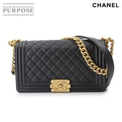 新品同様 シャネル CHANEL ボーイシャネル チェーン ショルダー バッグ キャビアスキン ブラック A67086 ゴールド 金具 90283222