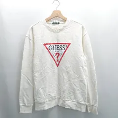 ◇ ⊇ GUESS ゲス 綿100% 長袖 トレーナー サイズM アイボリー メンズ E  【1504240004730】
