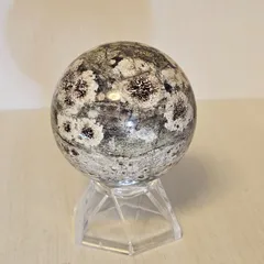 天然石 グリーンフラワージャスパー スフィア 丸玉 66.2ミリ 台座付け