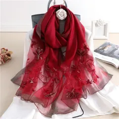 ☆ ダークレッド ☆ ストール 花柄刺繍 大判 mmsl227k ストール 大判 刺? レディース ショール 大判ストール スカーフ ウール シルク 花 フラワー 花柄 冷房対策 エレガント 上品 おしゃれ オシャレ ギフト 贈り物 花柄刺繍 春 夏 春夏