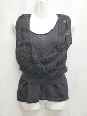 ◇ ⊂ PUBLIC TOKYO ノースリーブ ニット カシュクール トップス カットソー タンクトップ サイズF ブラック レディース P  【1409090045097】のサムネイル