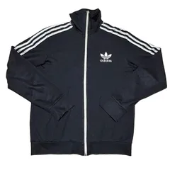 ★adidas★アディダス トラックジャケット ファイヤーバード 黒 ブラック トレフォイルロゴ 刺繍 白色ライン
