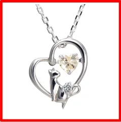 【送料無料 】GemType: 4月：ダイヤモンド [未来天使] ネックレス レディース ハート 猫 ダンシングストーン シルバー 選べる 誕生石 【シャンパン