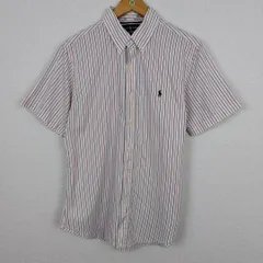 Ralph Lauren ラルフローレン ストライプシャツ 半袖 刺繍ロゴ ホワイト メンズ 古着 アメカジ