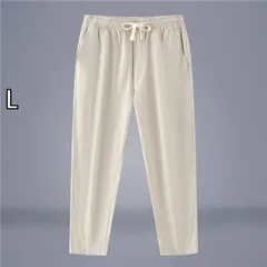 [L]メンズ ファッション 服 男性用 オシャレ シンプル 大人 かっこいい 大きいサイズ ストリート 紳士服 レトロ 伸縮性 ストレッチ ストレッチ ウエスト ラミー ストレート コットンリネン カジュアル パンツ ゆったり 薄手 リネン