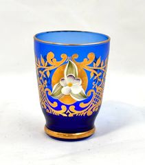 バスケット花ハンドペイントヴィンテージエナメル金彩グラスヨーロッパ