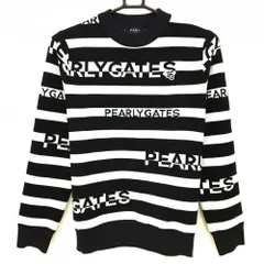 【超美品】パーリーゲイツ セーター ネイビー×白 ボーダー ロゴ ニット ウール混  レディース 0(S) ゴルフウェア PEARLY GATES