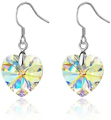 CHLOEOS ピアス レディース 華奢 ハート フックピアス 揺れる シルバー925純銀 ロングピアス 金属アレルギー対応ギフトBOX付き( オーロラホワイト)