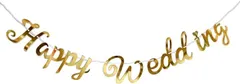 Lumierechat ガーランド 筆記体 誕生日 ウェディング 結婚式 Happy Birthday Just Married Wedding( ゴールド,  Happy Wedding)