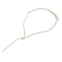 【ゴールド×ワンサイズ】[Cream dot. クリームドット公式] ネックレス レディース ショート チェーン Y字 パール メタル ライン 艶 パーティー 結婚式 二次会 お呼ばれ 大人 上品