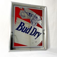 90s Bud Dry Beer Pub Mirror　バドドライ　パブミラー　90年代　ヴィンテージ　アンティーク　アメトイ